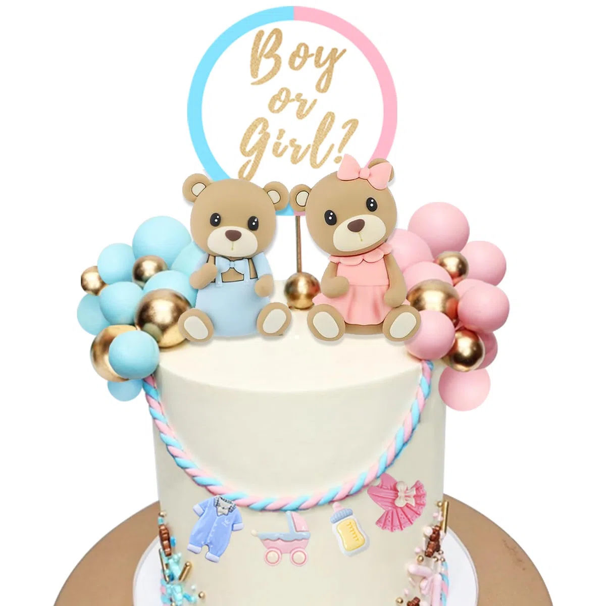 Set Decorazioni Torta Gender Reveal Orsetto Boy or Girl, Topper Torta Rosa e Blu per Baby Shower, Decorazioni per Torte di Compleanno Bambino o Bambina, Cake Topper Personalizzato Riutilizzabile