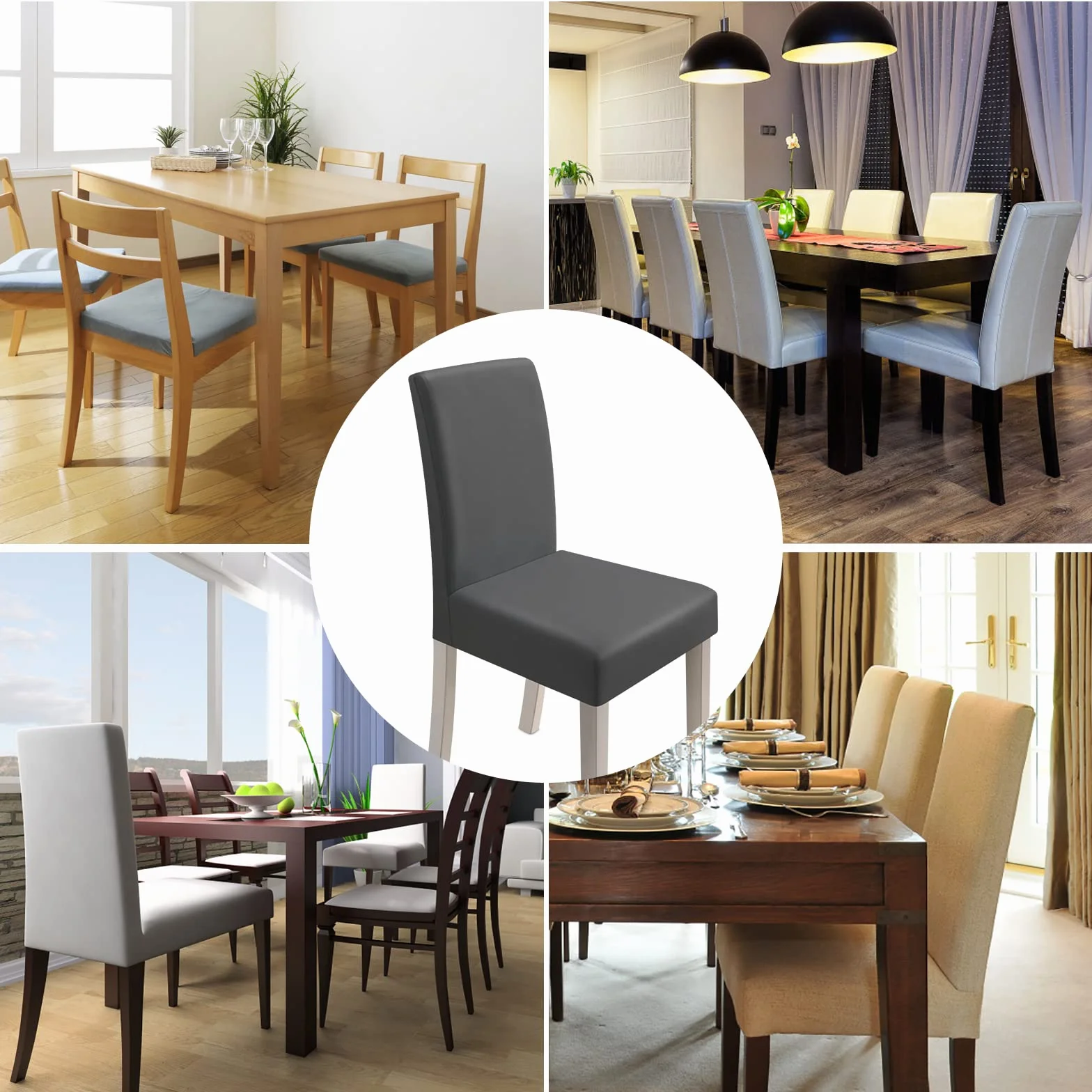 6 Pezzi Coprisedie con Schienale, Misura Universale Lavabile Estraibile Moderno Coprisedia Elastica, Coprisedie per Soggiorno, Cucina, Casa Décor, Hotel, Festa, Ristorante, Banchetto (Grigio Scuro)