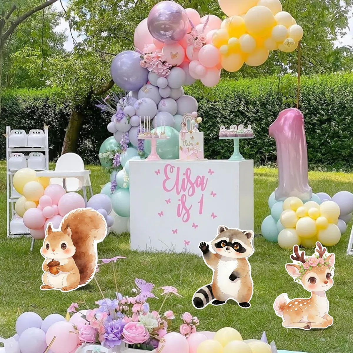 6 pezzi di cuccioli di animali del bosco da 30 cm con supporto, decorazioni per compleanno a tema animali del bosco, accessori per feste, decorazioni per compleanno Animal Fotografia Prop