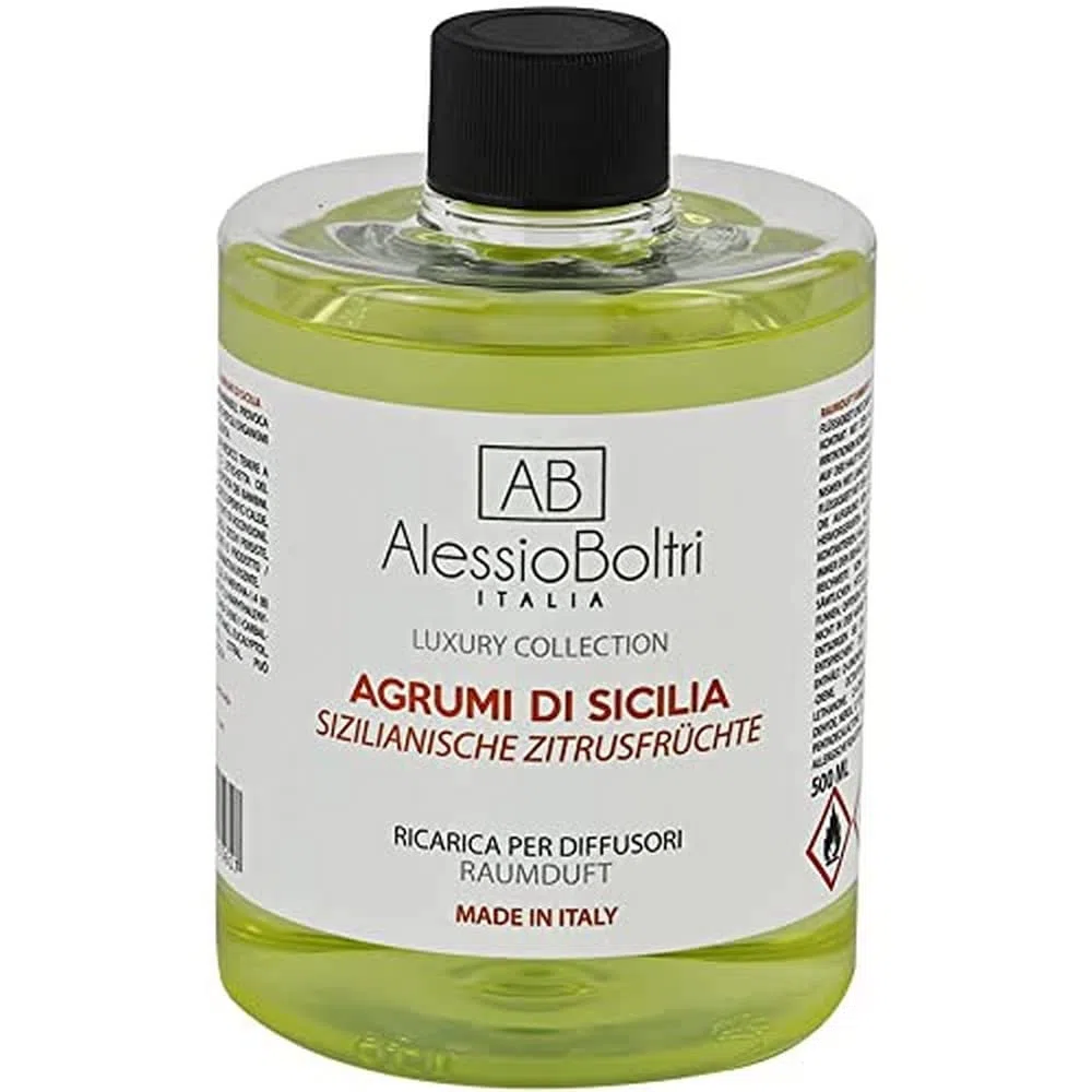 Alessio Boltri Ricarica Diffusore Ambiente 500 ml – Agrumi di Sicilia – Fragranza Delicata e Naturale – Solo per Diffusori a Bastoncini – Durata Fino a 120 Giorni – Made in Italy