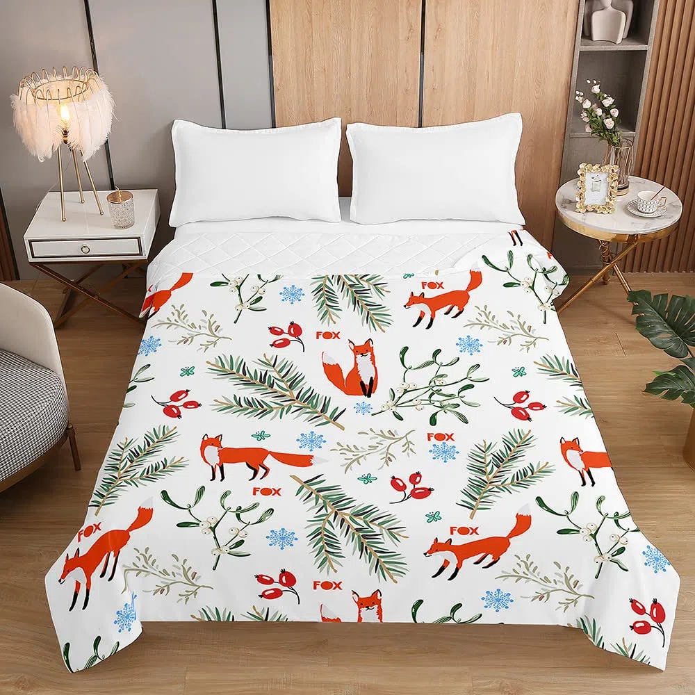 Trapunta Sottile, Leggero Estiva Piumone Matrimoniale/Una Piazza e Mezza/Singolo, Lavabile Copriletto Trapuntato Stampa Animali 3D con Imbottitura in Cotone (volpe,100x150cm)