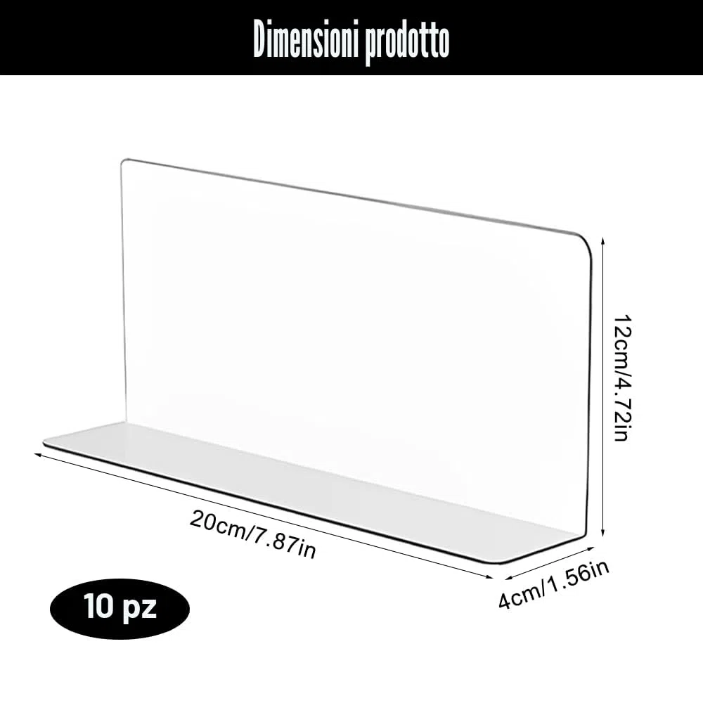 10 Pezzi Divisori per Mensole in Trasparente,Divisorio Multifunzionale per Scaffali,Divisori per Mensole Staccabili,Divisori Separatore Armadio,Divisori Armadio per Guardaroba,Cucina,Ufficio