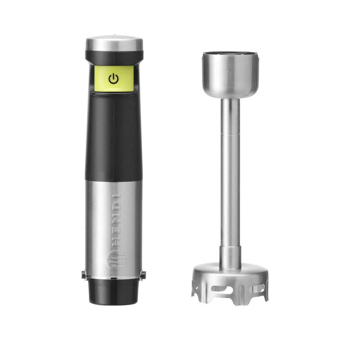 HENDI Frullatore a immersione, senza fili, ricaricabile, frullatore a mano, velocità regolabile in continuo con 1 pulsante sensibile, 2 batterie al litio ricaricabili, 150W, ø65x(H)390mm, acciaio inox