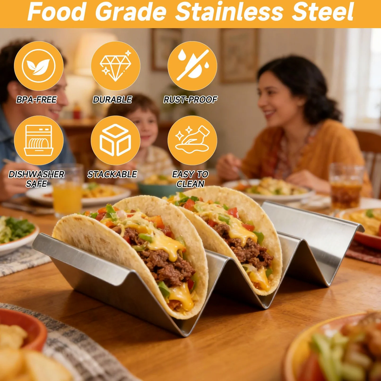 6 Pezzi Porta Tacos, Porta Tortillas, Supporto per Tacos in Acciaio Inox con Manici, ognuno può Contenere Fino a 3 Taco, per ristoranti casalinghi