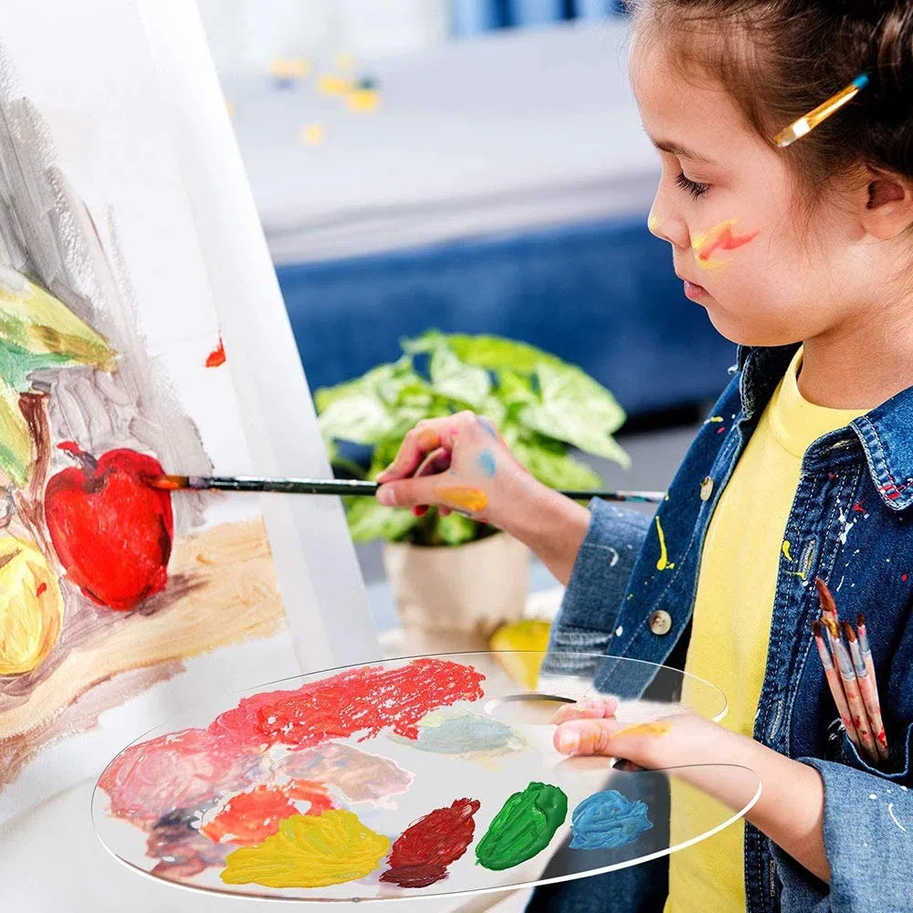 Rybtd 2Pz Acrilico Trasparente Tavolozza di Vernice con 5 PZ Spatole per Artisti in Plastica Tavolozza di Plastica Ovale per Pittura con foro per il pollice Forma Ovale Tavolozza Artistica