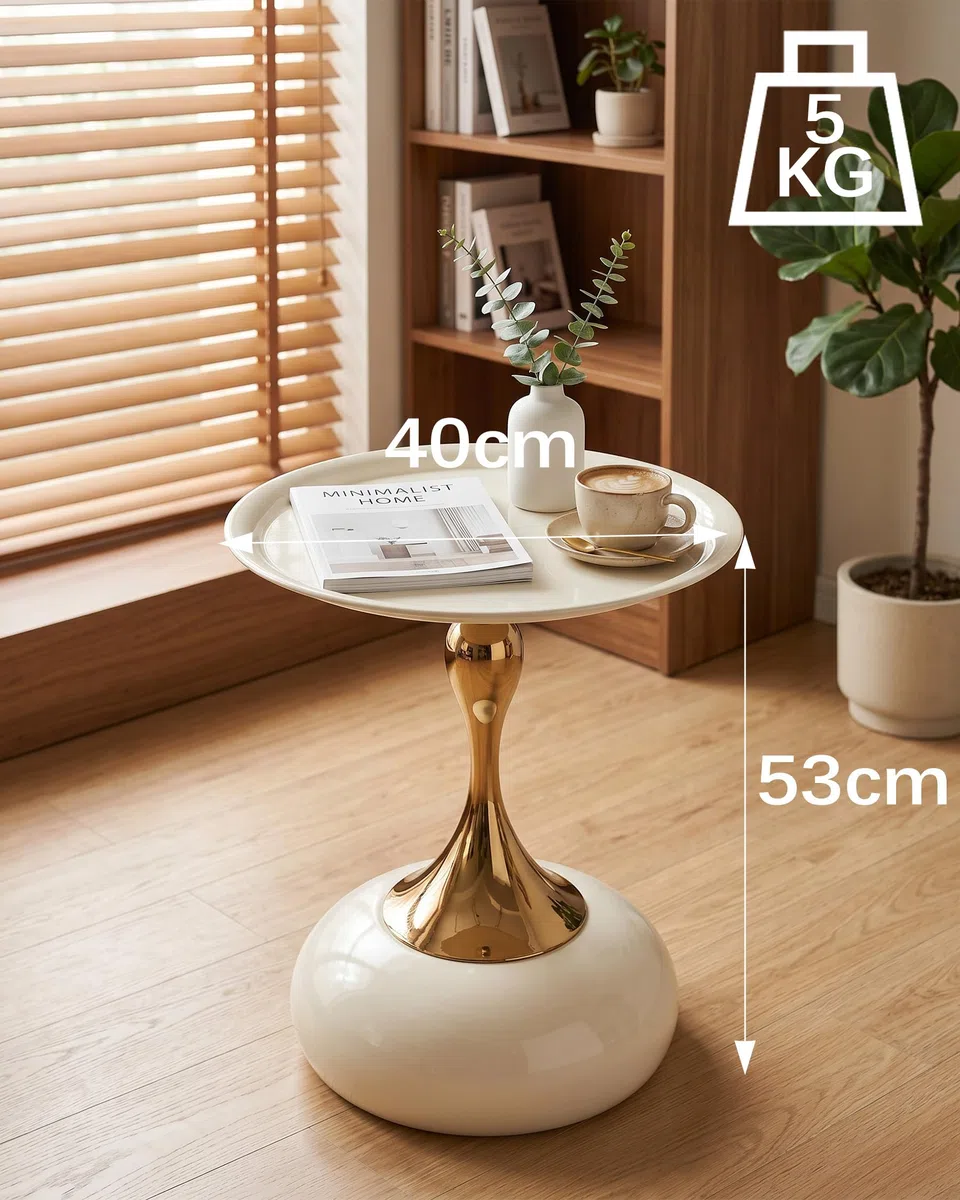 Set di 2 Tavolino da Salotto Bianco e Oro, Side Table Rotondo in Metallo, Elegante Tavolinetto da Divano Moderno, Piccoli Tavolini di Design, Montaggio Senza Attrezzi, 40x H53cm