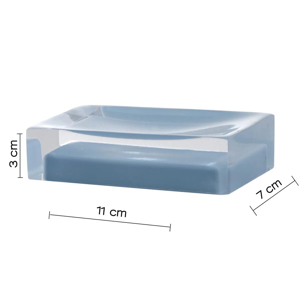 GEDY Auckland Porta saponetta, Misure e Peso: 3X11X7 CM & 0,15 kg, Porta Sapone Solido in Resina Trasparente di Alta qualità, Finitura Celeste, Design R&S Gedy, Fatto a Mano, 2 Anni di Garanzia