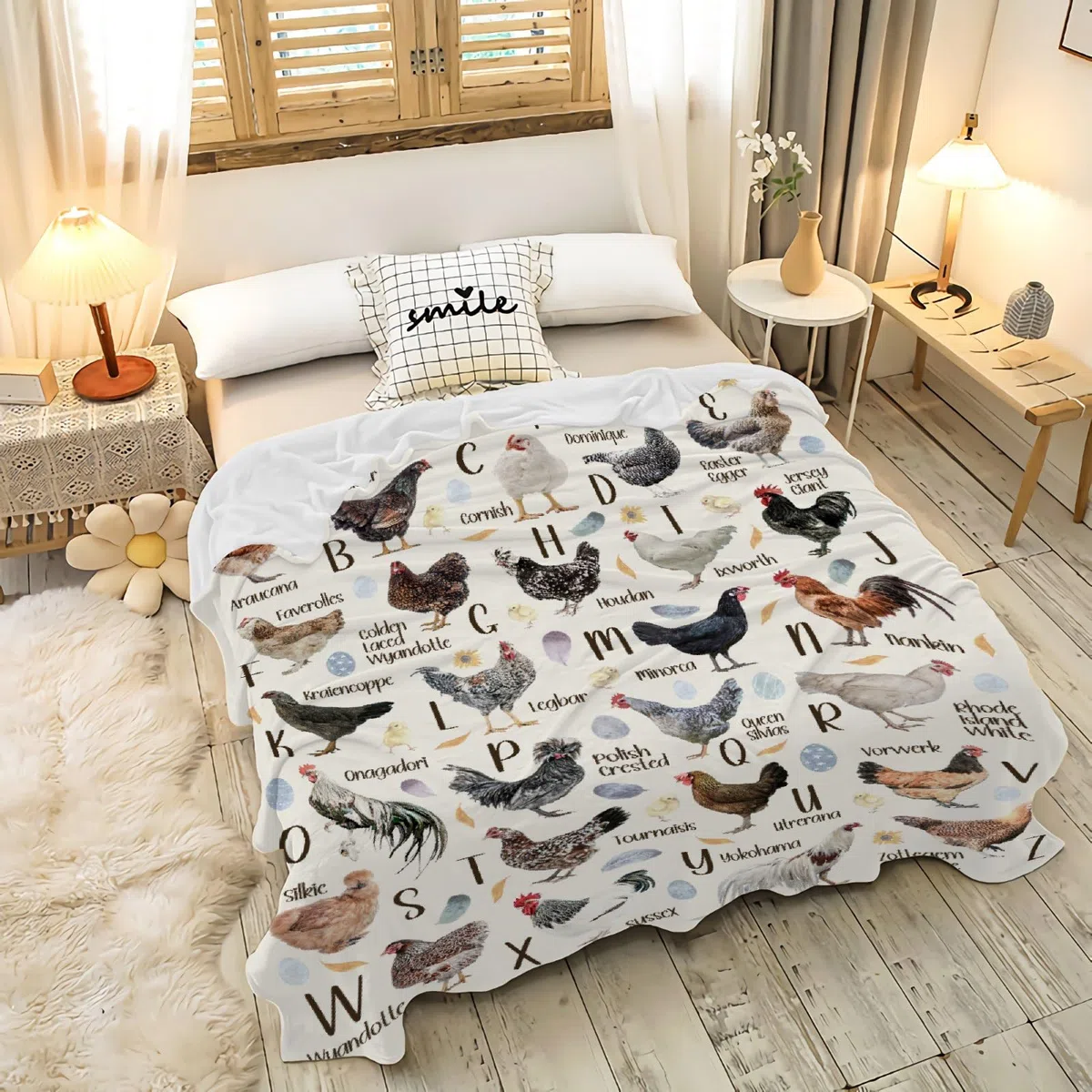 Coperta con lettere dell'alfabeto con gallina, super morbida, leggera, in flanella, per bambini, adulti, adatta per divano, letto, campeggio, viaggi, tutte le stagioni, 101,6 x 127 cm, per bambini