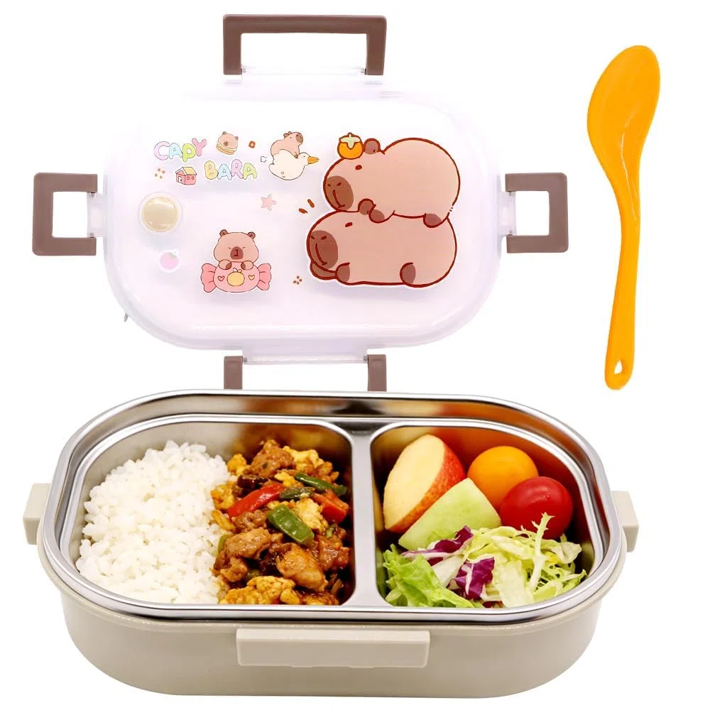 Capybara Scatole Bento, 750ml Capybara Porta Pranzo Lunch Box con Posate Schiscetta Pranzo con Scomparti Bento Box Studente Portapranzo Portatile per Picnic Scuola Uffici