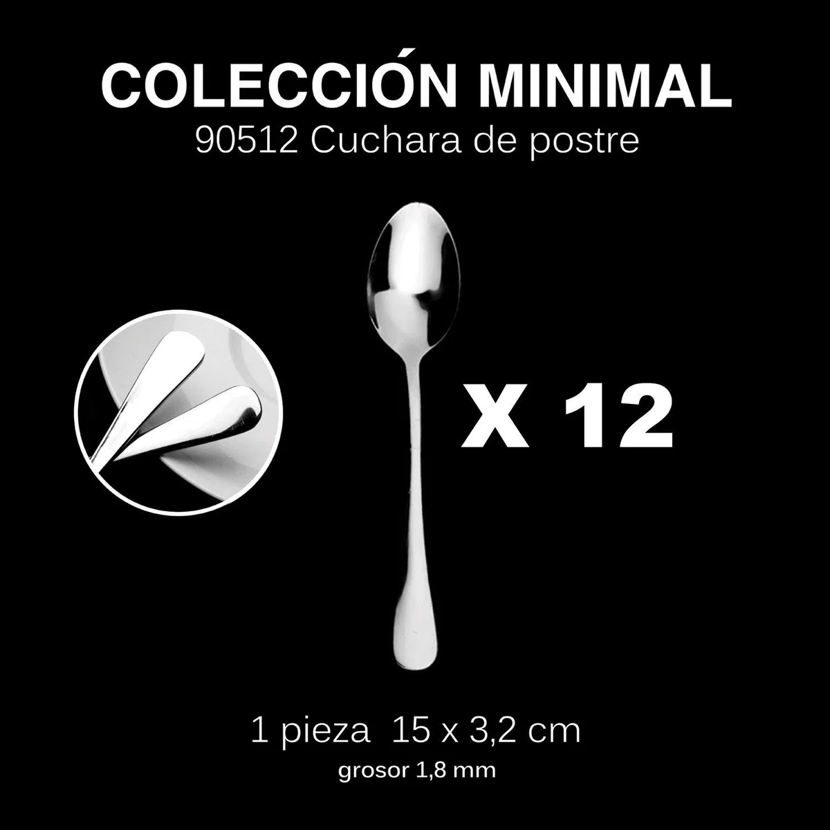 Mr. Spoon Minimal Collection Set di Posate da Portata in Acciaio Inossidabile - 12 cucchiai da Dessert in Acciaio Inossidabile 15x3,2cm