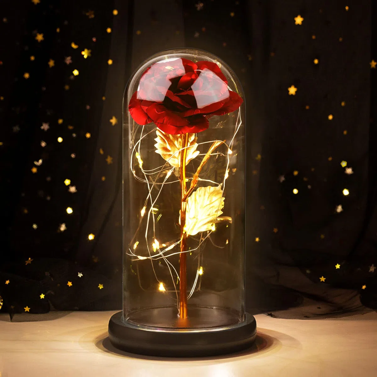 Rosas Eterna Rosa Bella e la Bestia, Idee Regalo San Valentino per Lei, RosaStabilizzata Vera in Vetro conRosa Led Luci,Rosa San Valentino Donna Compleanno Festa della Mamma Regalo Originali.
