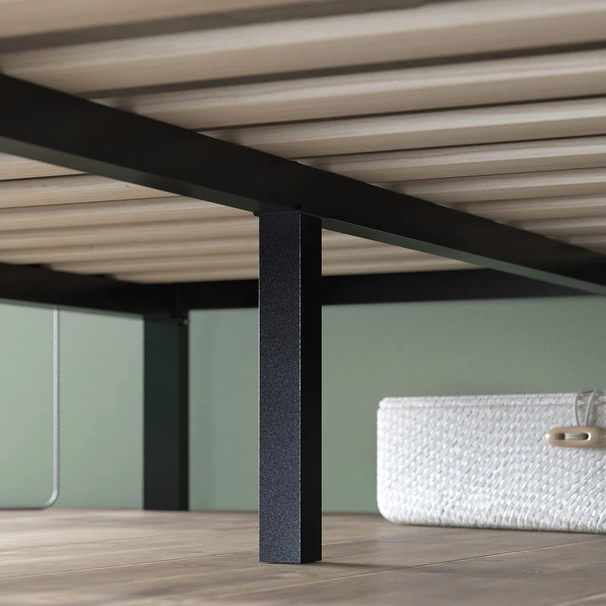 Zinus Mia Struttura Letto 120x190 cm con Testiera in Metallo - Altezza 36 cm - Letto Una Piazza e Mezza con Doghe in Legno e Spazio Sottostante - Facile da Montare - Nero