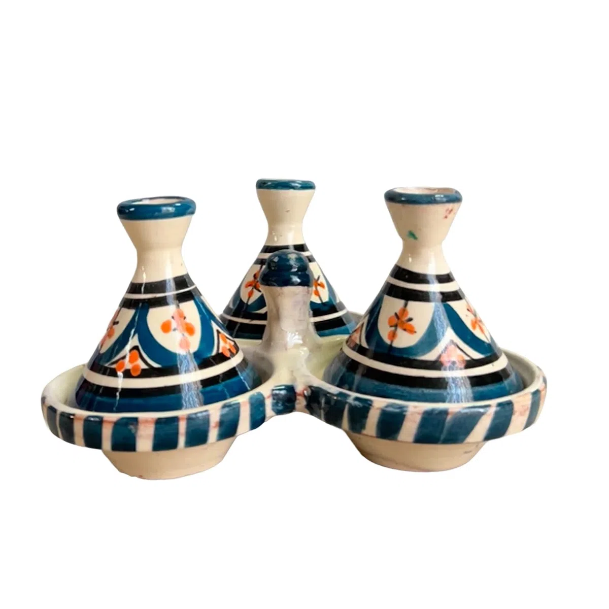 Mini Tajine Triplo Porta Spezie in Ceramica Terracotta Marocchina di Safi - Eleganza Artigianale 3012250804 Tunisia Turchia Etnico del Modno