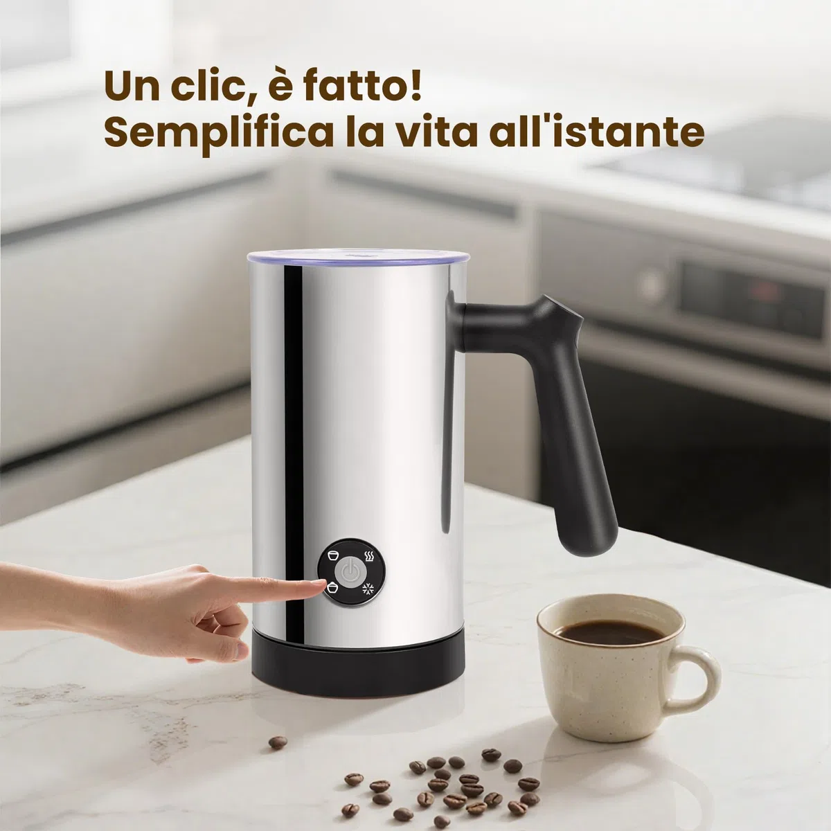 Montalatte Elettrico 4 in 1, Scaldalatte per Calda e Fredda in Acciaio Inossidabile per Cappuccinatore，Caffè, Cioccolata 300ML