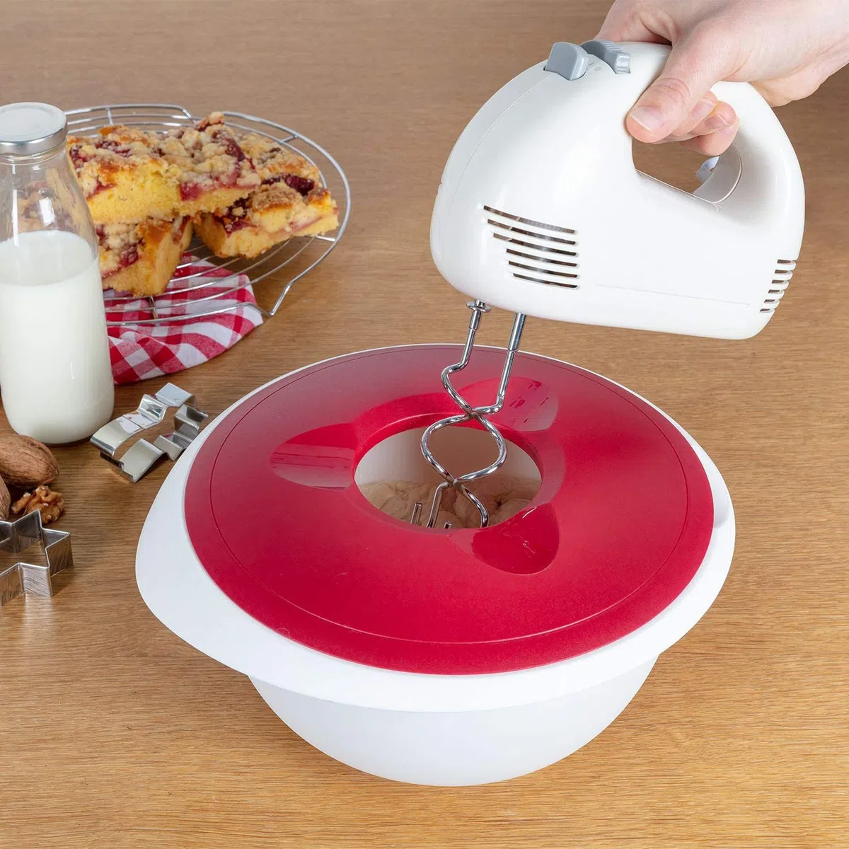 Westmark Ciotola da cucina con coperchio in due parti, 2,5 l, Con beccuccio, Plastica, Bianco/Rosso, 3153227R