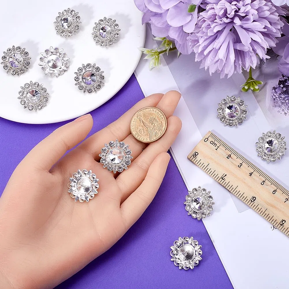 GORGECRAFT 12 bottoni floreali in strass argento con tomaia in lega bottoni decorativi di ricambio per fai da te cucito lavori manuali maglione uniforme giacca abbigliamento cappelli abbellimenti