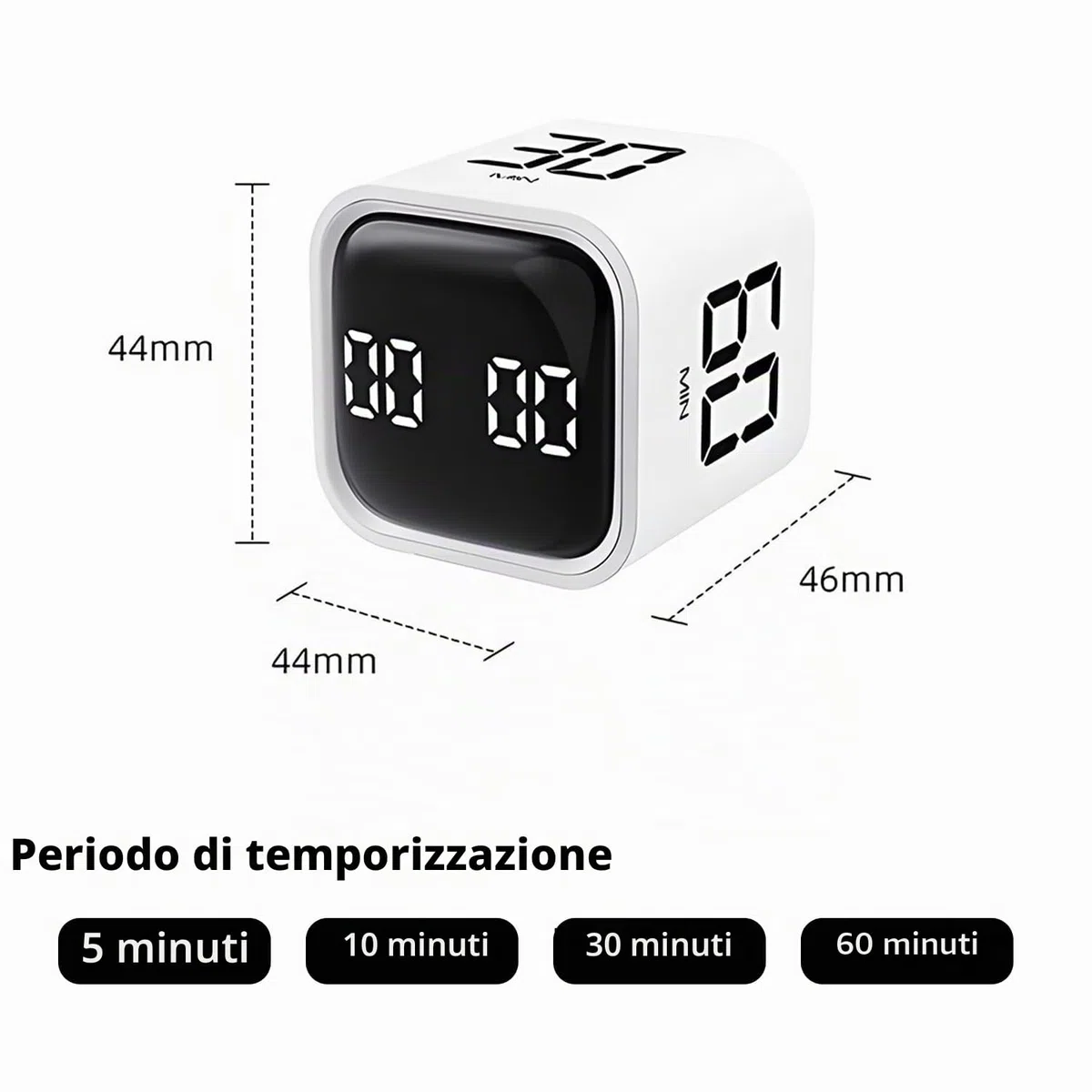 QUMOX Timer Cubo 5 10 30 60 Minuti, Timer Digitale Ricaricabile con Sensore di Gravità, Modalità Manuale, Vibrazione e 2 Livelli di Volume, Timer Portatile per Studio, Lavoro, Cucina (Bianco)