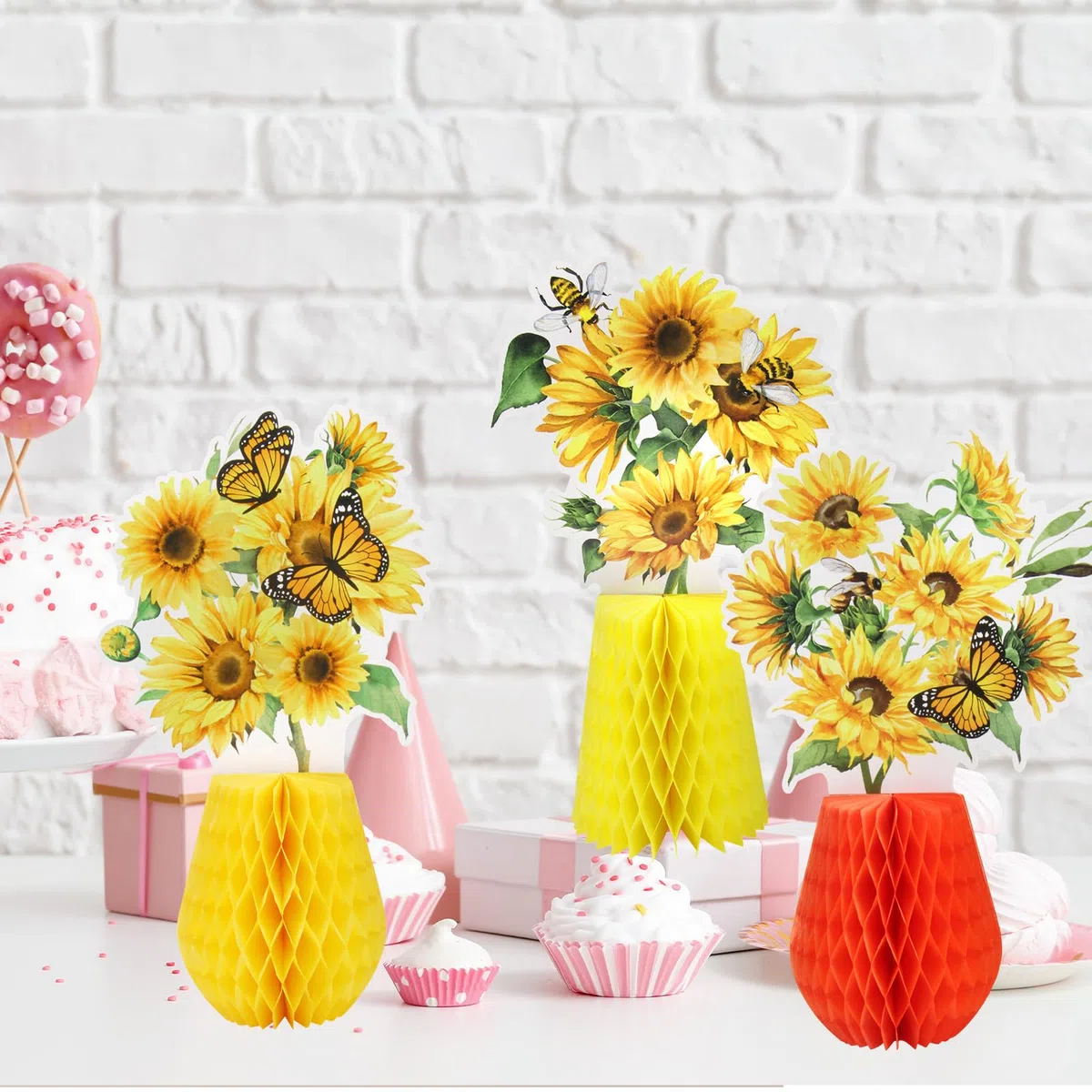 SJUNJIE 11 Pezzi Decorazioni a Forma di Palla a Nido D'ape con Girasoli Gelb Birthday Decorations Api Decorative Addobbi per Feste a Tema Girasole Compleanni