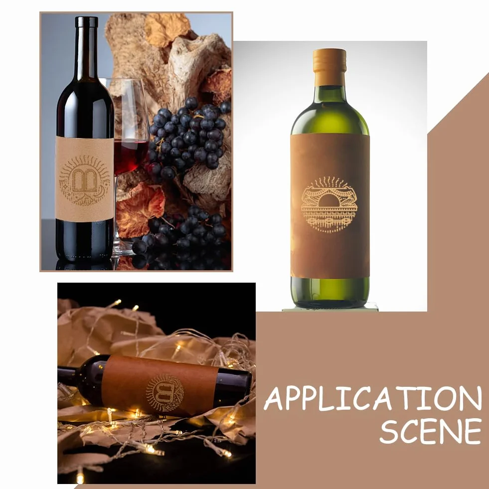 PH PandaHall 80pz Etichette Adesive per Bottiglie di Vino Etichette Regalo Adesive Marrone, 12.4x10cm Etichettes Fatto a Mano per Barattoli Bottiglia Matrimonio Confezione Regalo di Natale