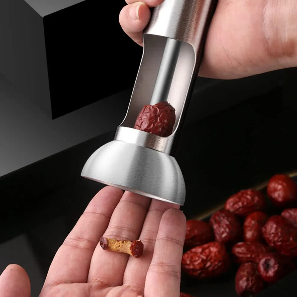 BESTonZON Snocciolatore per ciliegie, in acciaio inox, manuale, per rimuovere rapidamente le pietre di frutta, colore: argento
