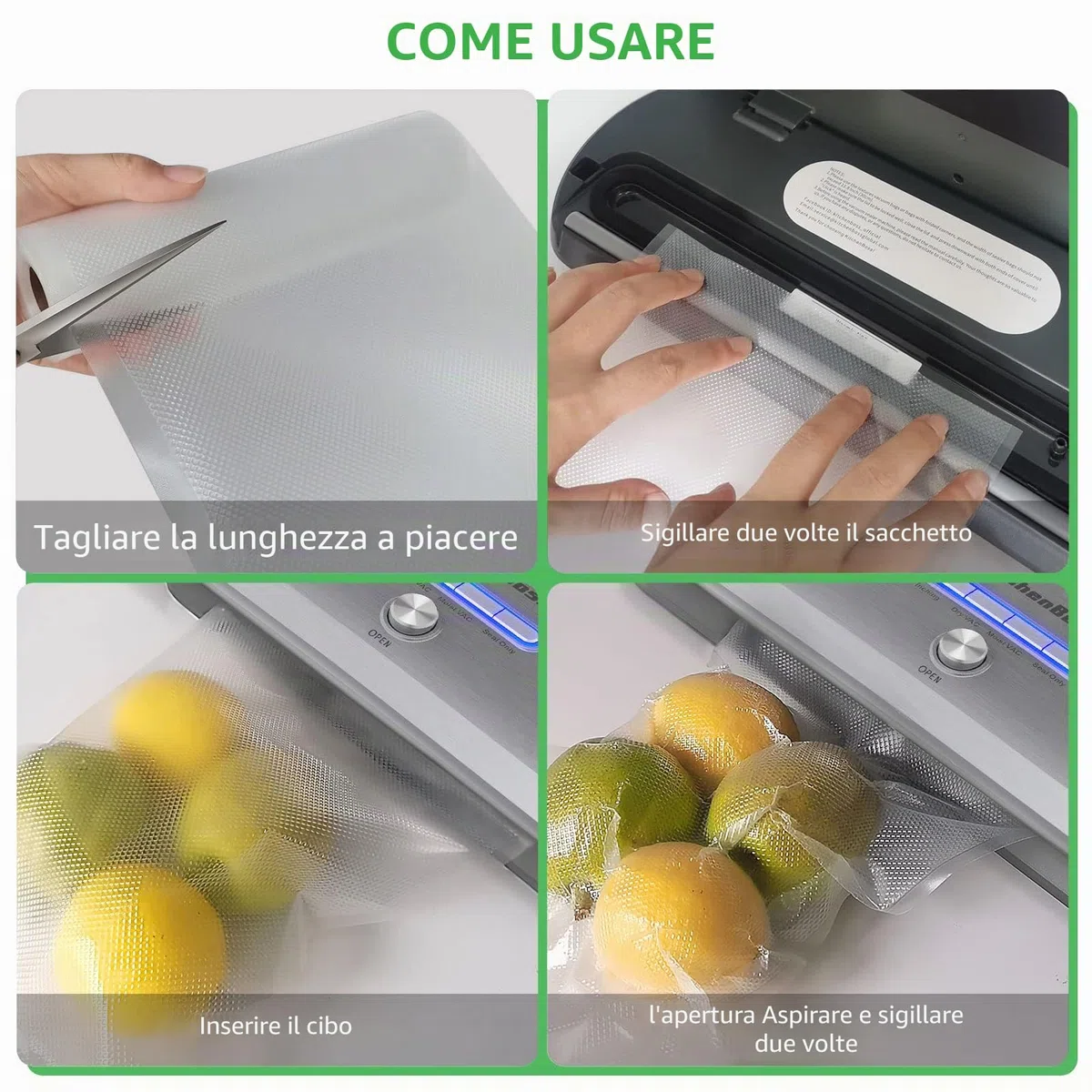 YISH Sacchetti per Sottovuoto Alimenti：28x300cm 5 Rotolo, Buste Sottovuoto Alimenti senza BPA, Rotolo Sottovuoto Alimenti per Macchine Sottovuoto, Sacchetti Sottovuoto Alimenti Goffati