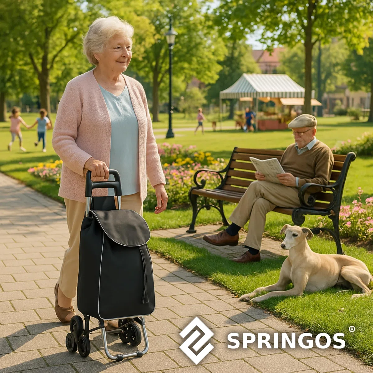 SPRINGOS Trolley per la spesa, 30 litri, borsa rimovibile, carrello per la spesa con scala, ideale per tirare le scale, carico massimo 18 kg