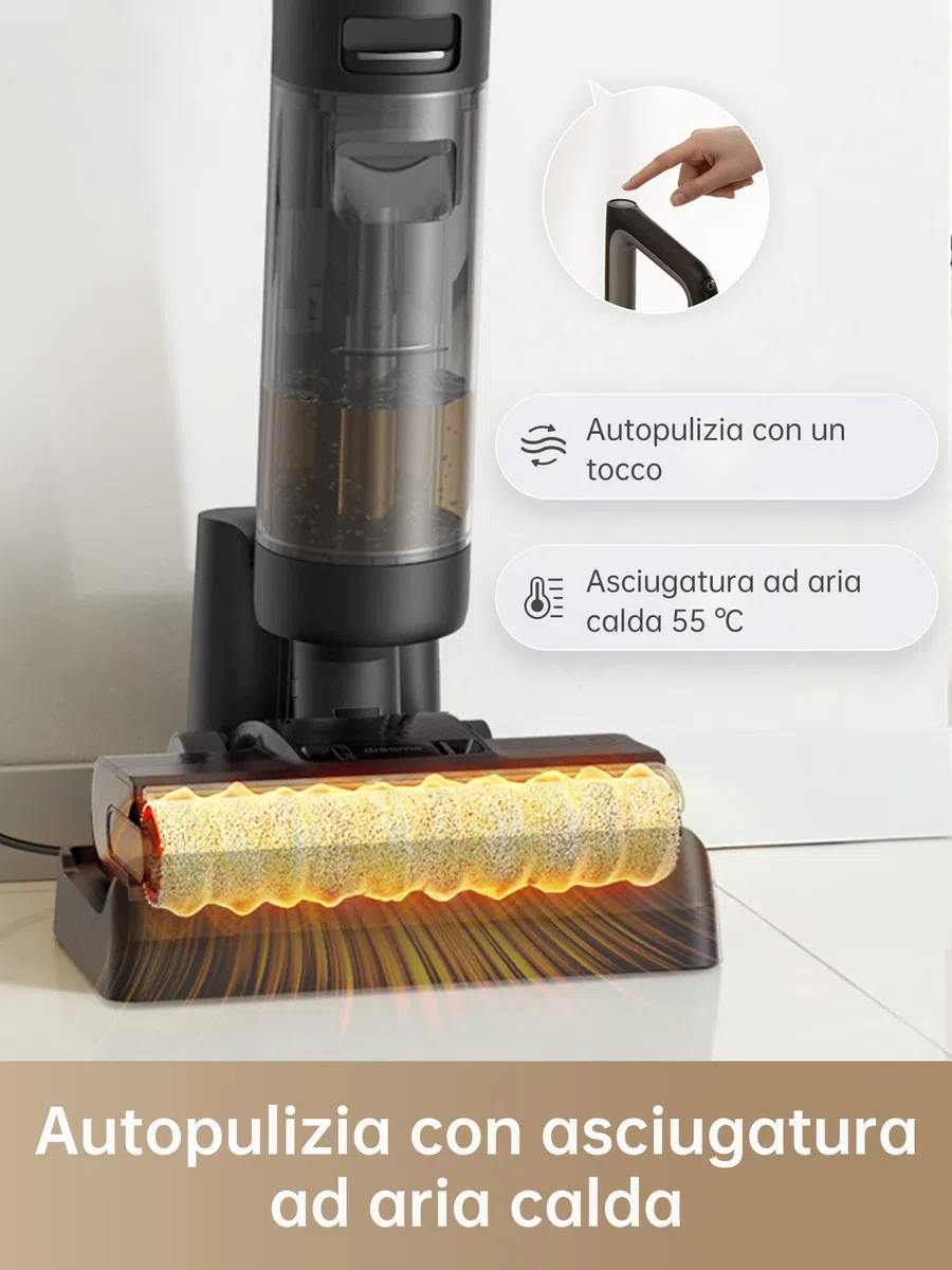 DREAME H12 Pro Aspirapolvere Lavapavimenti Senza Fili, Pulizia Bordi, Autopulente, Asciugatura ad Aria Calda, Serbatoio Acqua 900 ml, 35min Autonomia, Peli Animali Domestici, Pavimenti Duri
