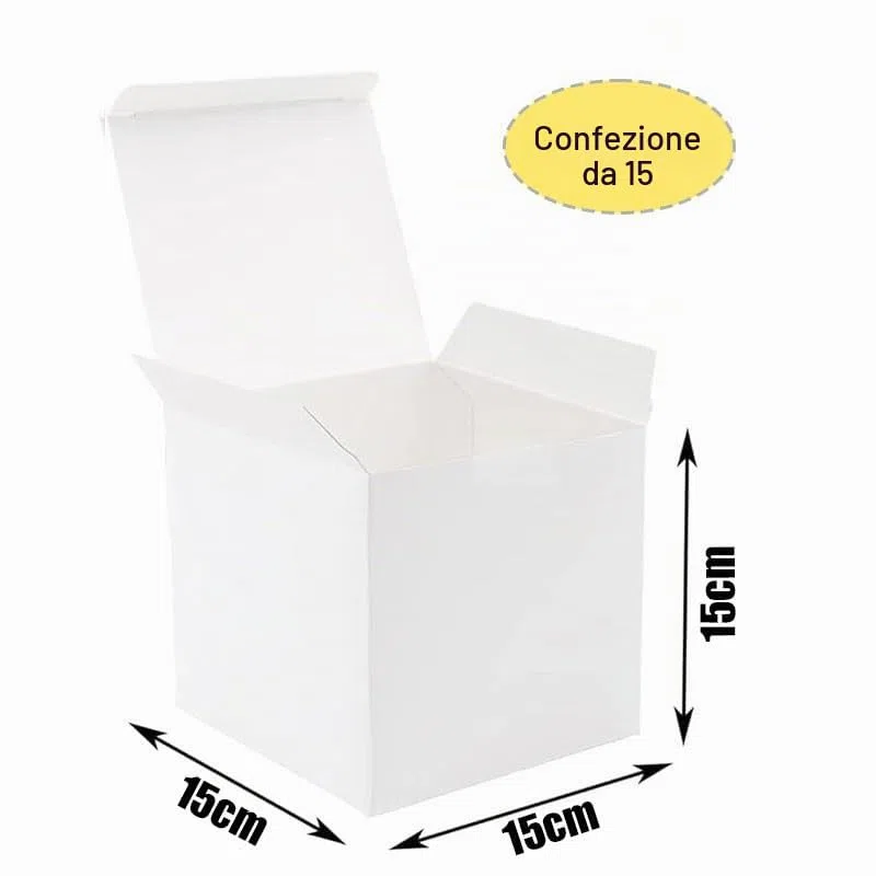 Ruikcoll 15 scatole di cartone, scatole di carta kraft, scatole di cartone con coperchio, scatola regalo quadrata per regali, compleanni, feste, matrimoni (15 x 15 x 15 cm, bianco)
