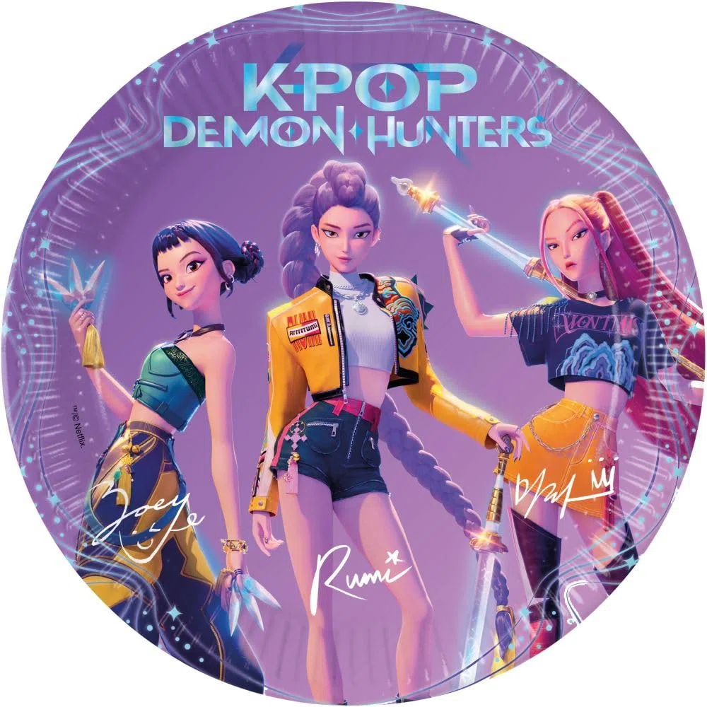Procos Kpop Demon Hunters - Set per feste, 37 pezzi, piatti di carta, bicchieri di carta, tovaglioli, tovaglia per compleanno dei bambini