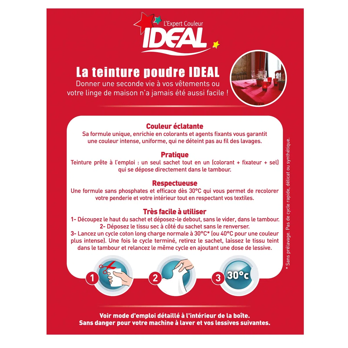 Ideal Tintura tessile Tutto in uno 230 g Rosso
