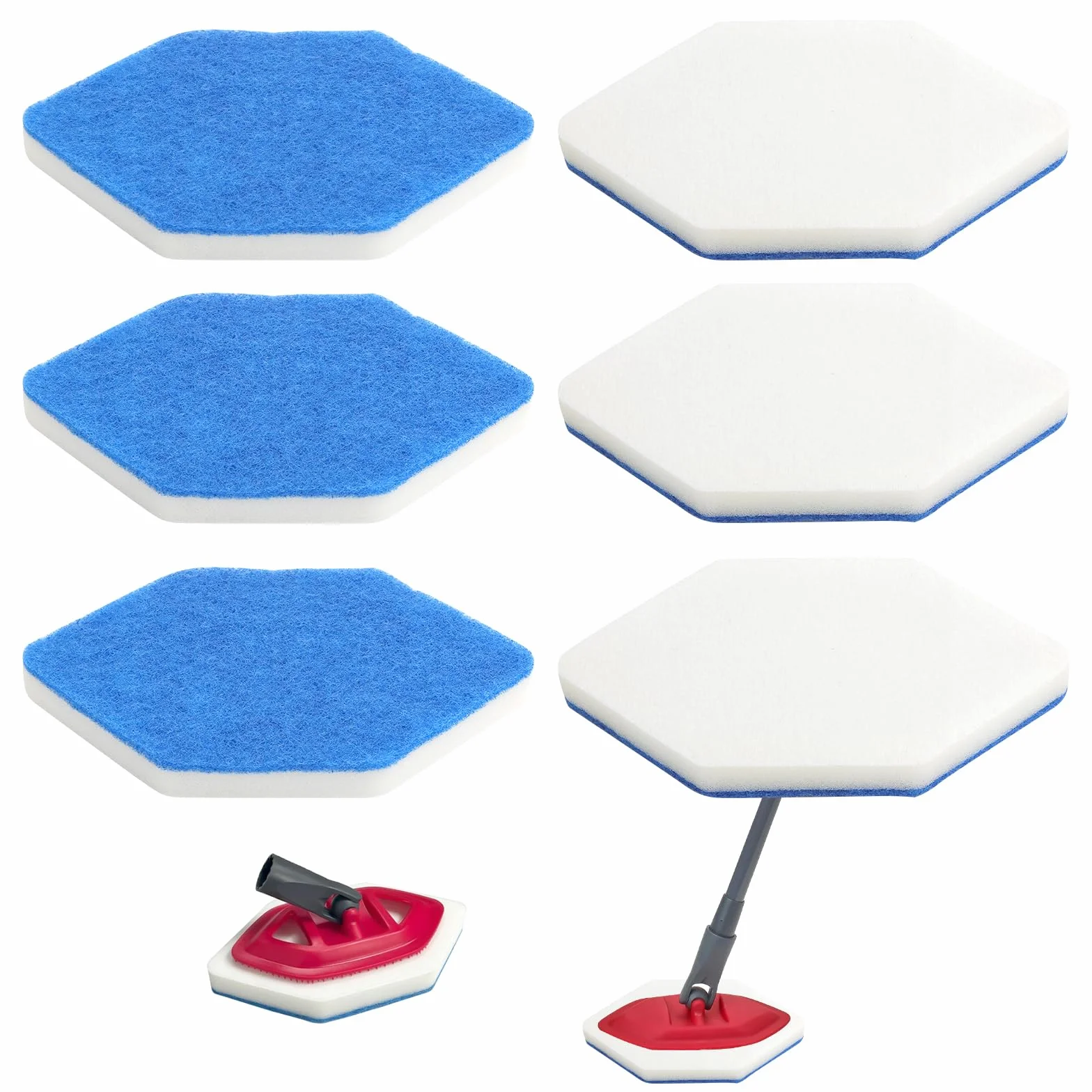 VOSSOT 6PCS spugne di ricambio per mop da bagno adatto per il mocio da bagno Vileda Bath Magic Bathroom design esagonale per angoli e fughe tamponi lavabili per doccia piastrelle vetro e pavimenti
