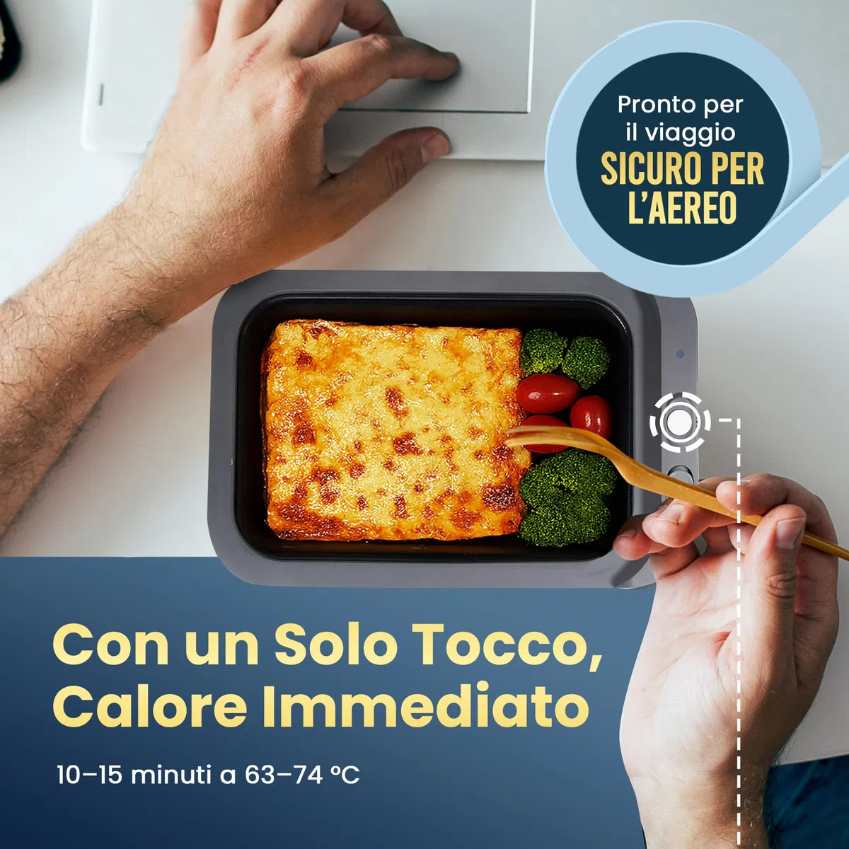 Hot Bento PLUS – Scaldavivande Elettrico Portatile con Batteria Rimovibile e Ricaricabile USB-C, Scalda Cibo in 10 Minuti, Lunch Box Termico per Ufficio, Viaggio e Lavoro, 994 ml - Blu Oceano