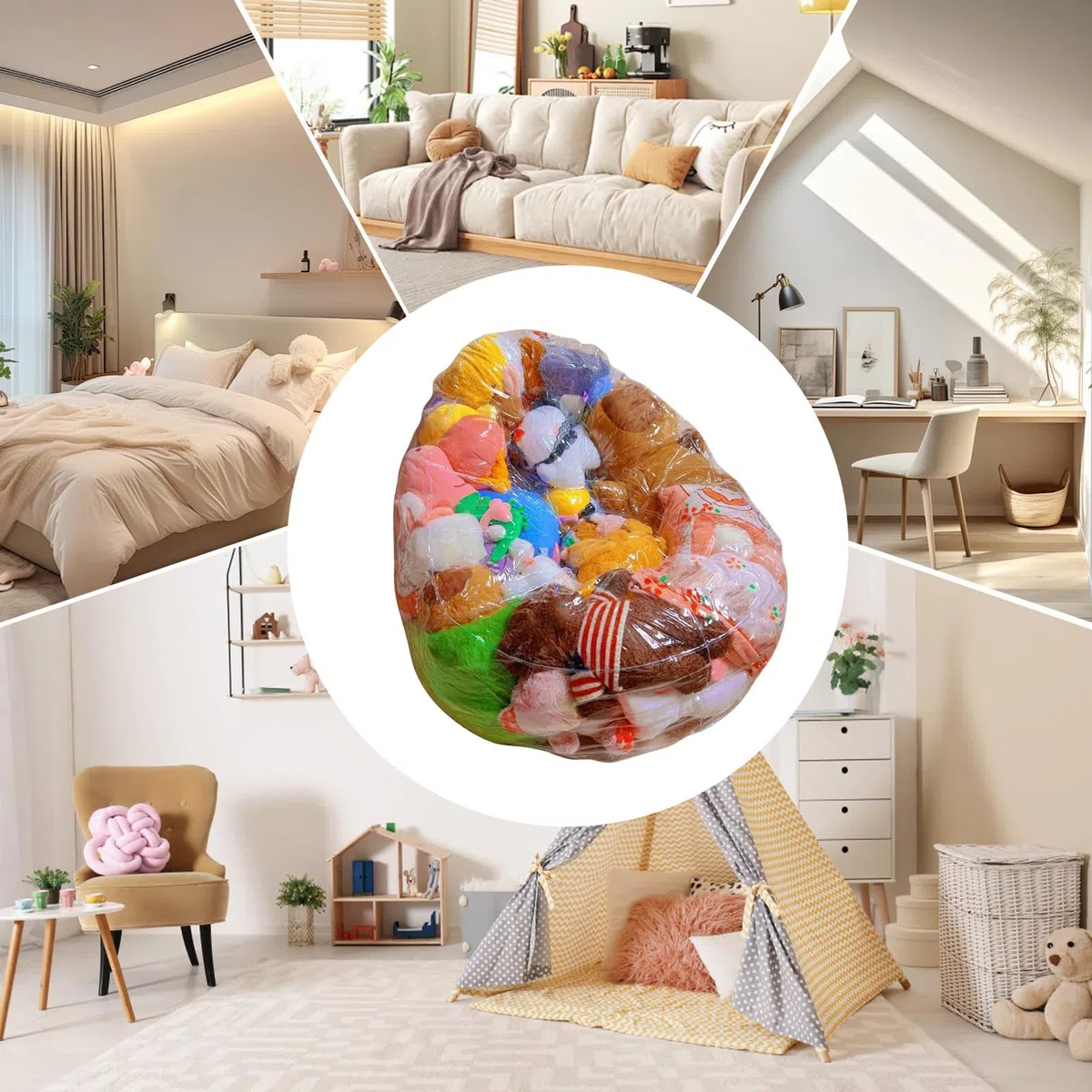 Copertura trasparente per poltrona a sacco con animali di peluche, protezione per casa, camera da, soggiorno, appartamento, asilo e sala giochi
