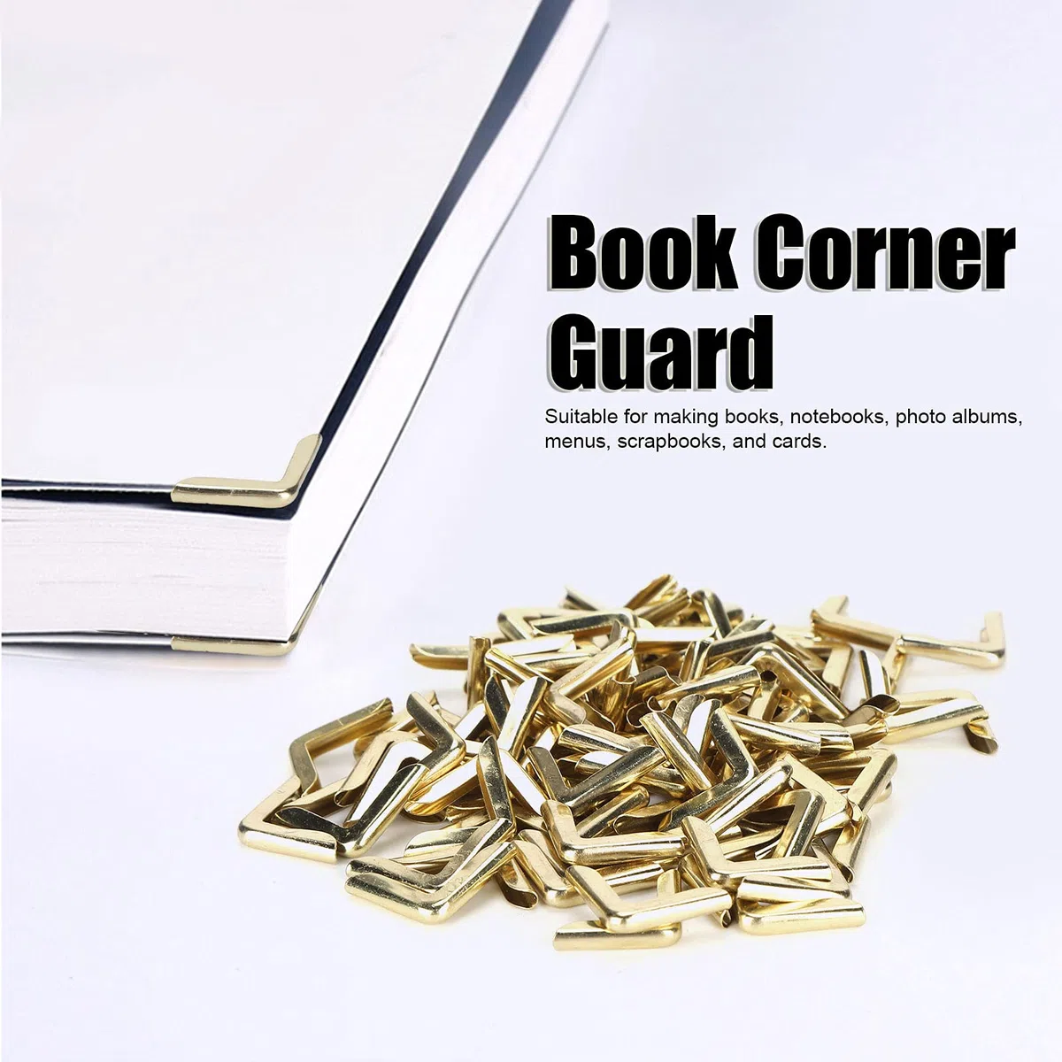 100 Pezzi Proteggi Angoli per Libri, Proteggi Angoli in Metallo Dorato, Protezione Angolare per Adesivi Scrapbooking Album Menu Angoli, 14 x 14 x 2,2mm