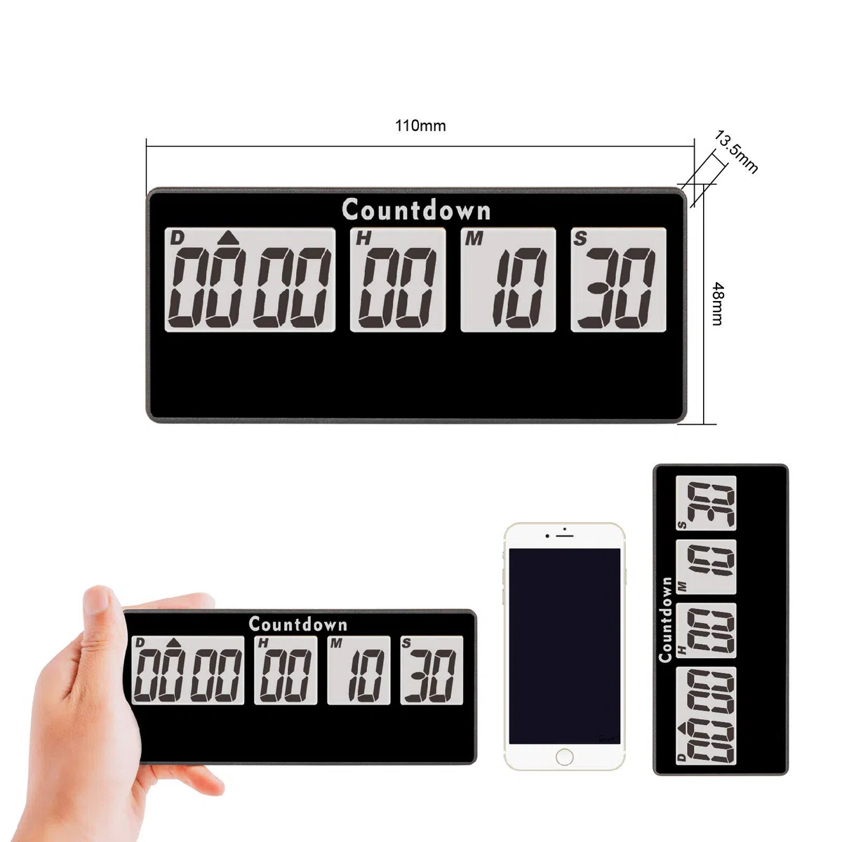 Pensionamento Timer 9.999 Giorni Orologio Digitale per il Conto Alla Rovescia Forti Allarmi,Cronometro ad Adsorbimento con Magnete Timer a Batteria Sostituibile (nero)