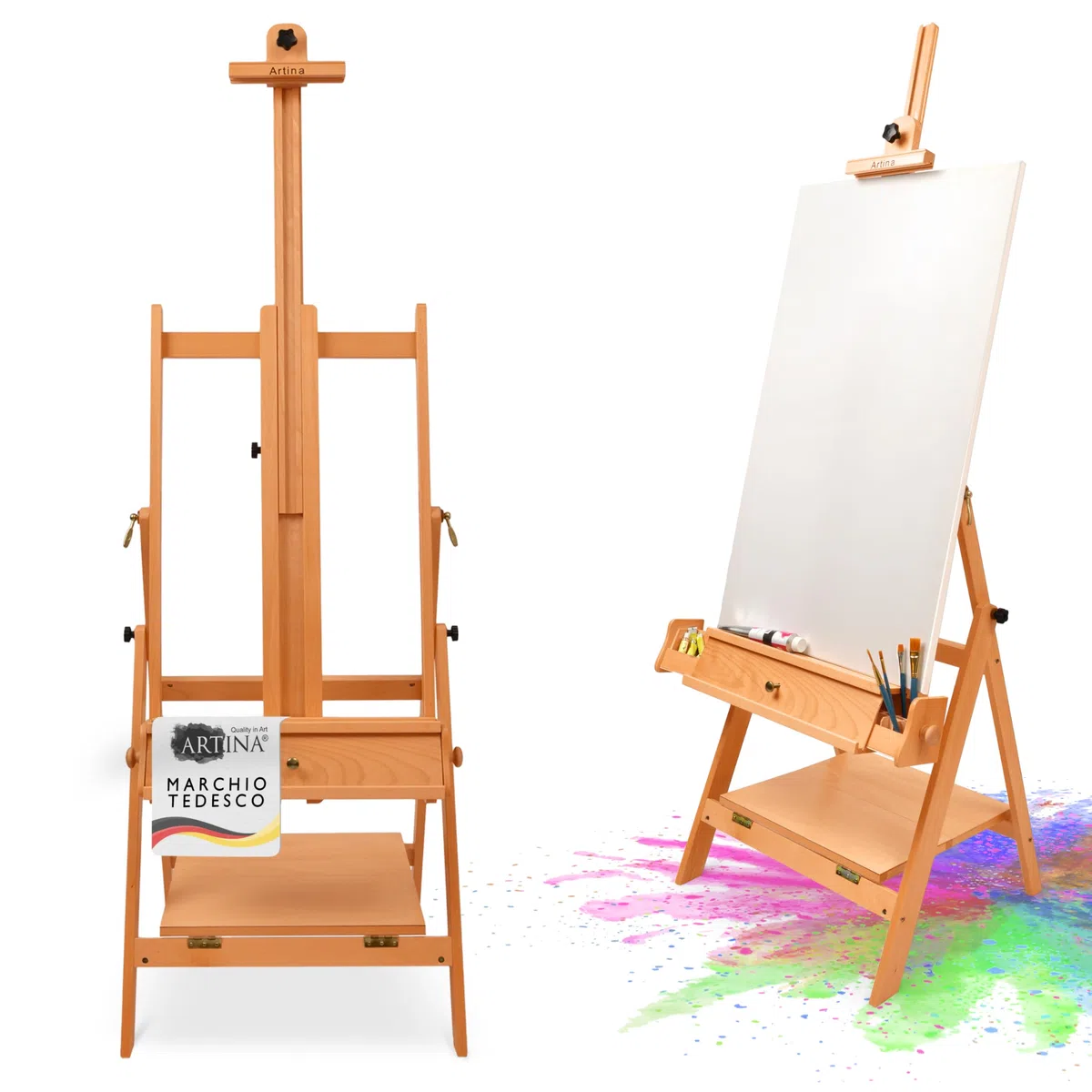 Artina Cavalletto per Pittura Professionale Napoli - cavalletto da Campagna e da Studio per dipingere o disegnare - Legno massello di faggio - Stabile e Robusto - per artisti o amatori