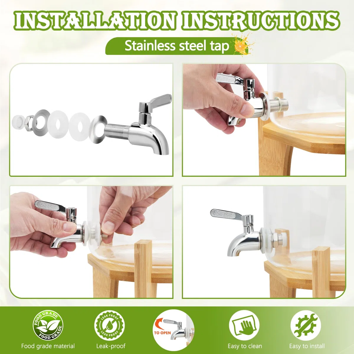 Dispenser per bevande in vetro borosilicato resistente alle alte temperature, con coperchio a bocca larga, barattolo per bevande calde con supporto in bambù, per succhi di frutta, acqua, tè