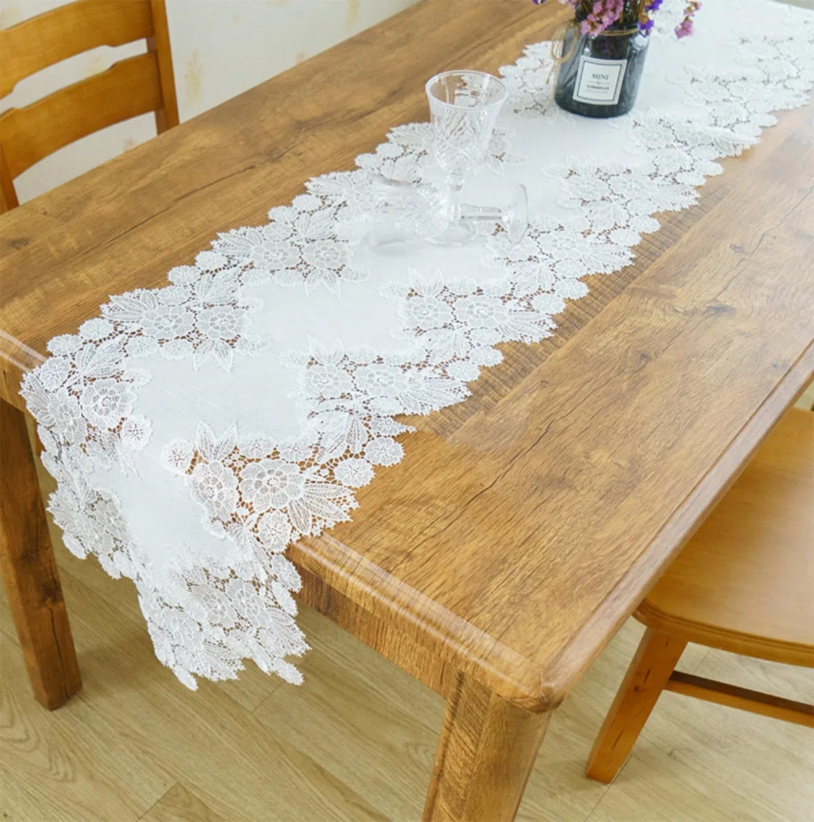 Runner da tavolo, Centrini moderni per mobili, Centrini moderni per camera da letto, in pizzo bianco con fiore ricamato, runner europeo per comò e mensole, per matrimoni, tavoli da pranzo e feste