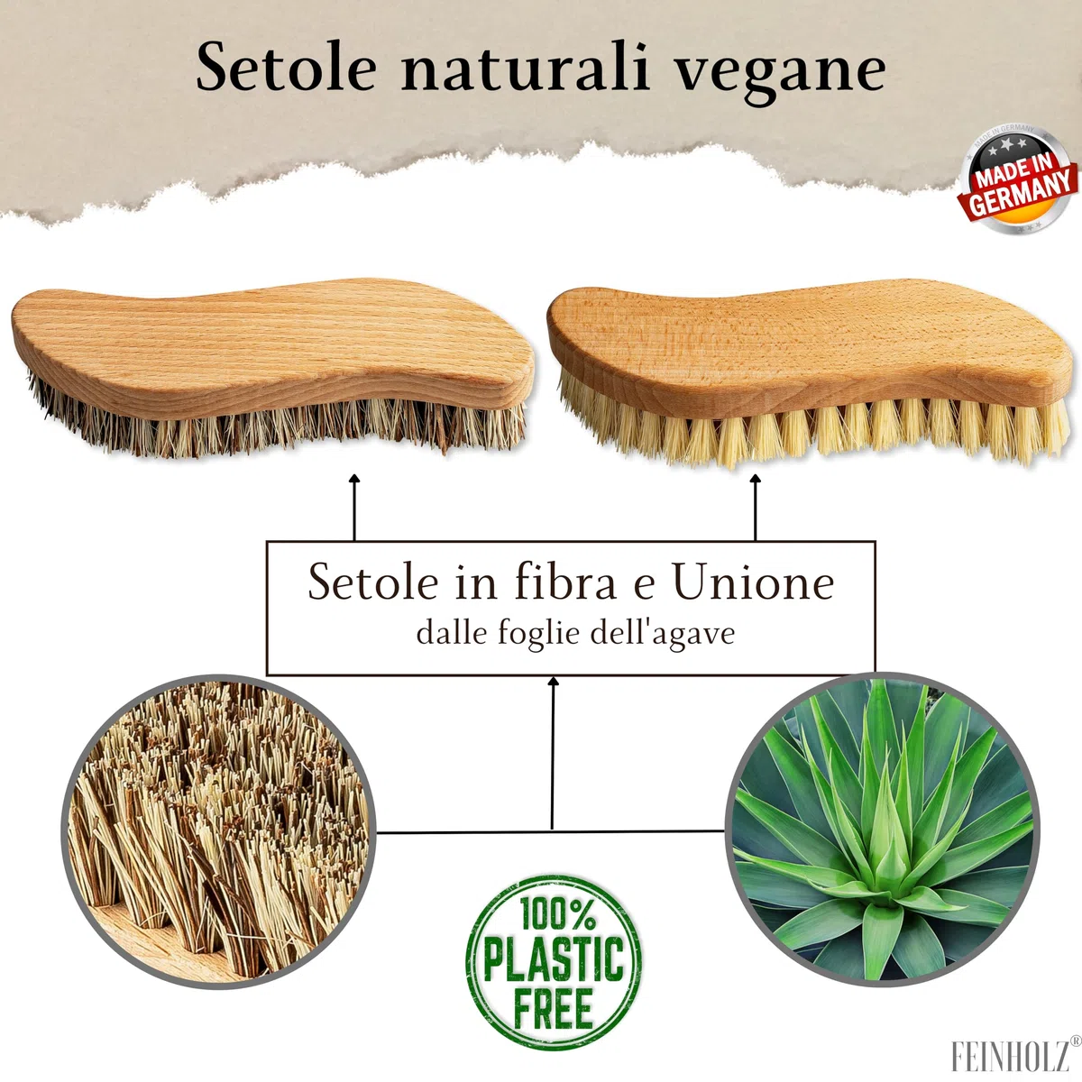 Spazzola per pulire il legno (2 pezzi) con setole naturali senza plastica - setole dure e morbide - Made in Germany - Spazzola per la pulizia della casa - spazzola per tappeti