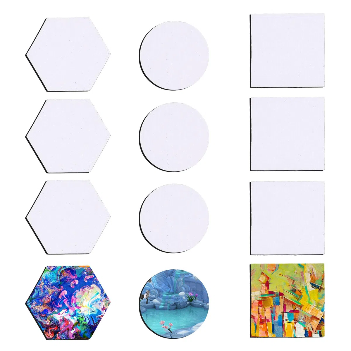 12pz di Pittura Magnetica su Tela, Piccoli Pannelli di Tela Tavola da Pittura per Arte Acquerello Acrilico Olio Guazzo Tempera Pittura Studente Regalo (Forma Esagonale/Rotondo/Quadrata)