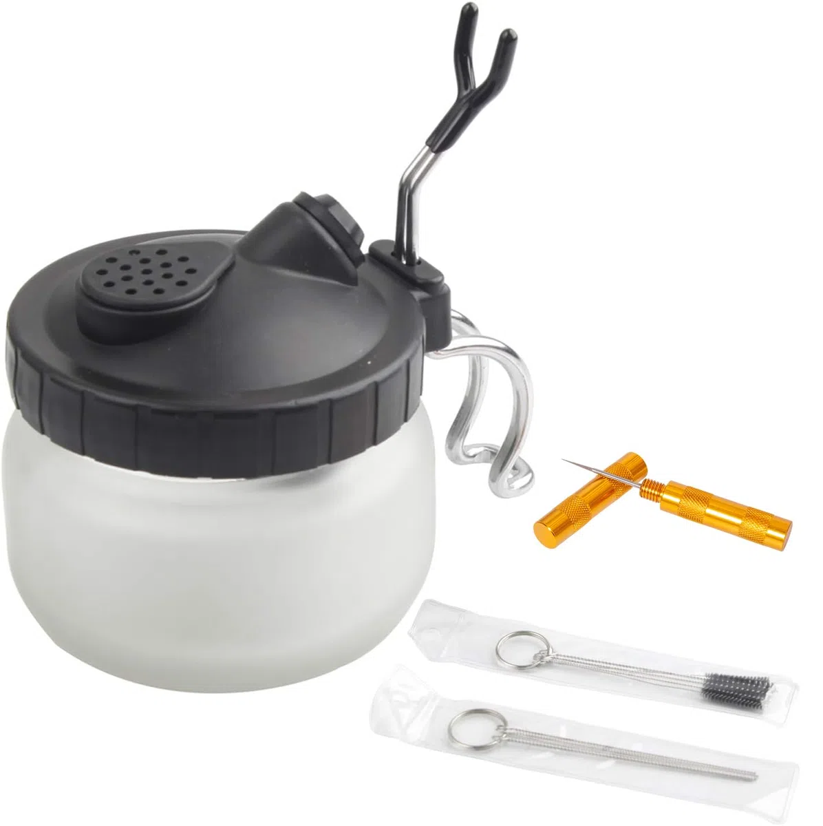 Fengda BD-778 - Kit di pulizia completo per aerografo, contenitore per la pulizia con supporto, 5 spazzole, 5 stecche, 1 ago per la pulizia