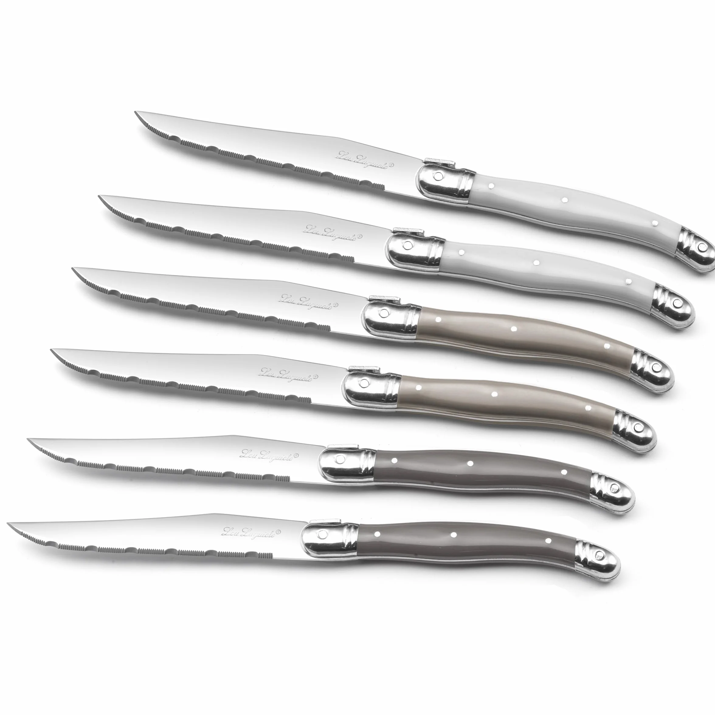 LOU LAGUIOLE - Set di 6 coltelli da bistecca - Tradition - 18/0 acciaio inox, finitura lucida - Lunghezza 23 mm - Colori variegati