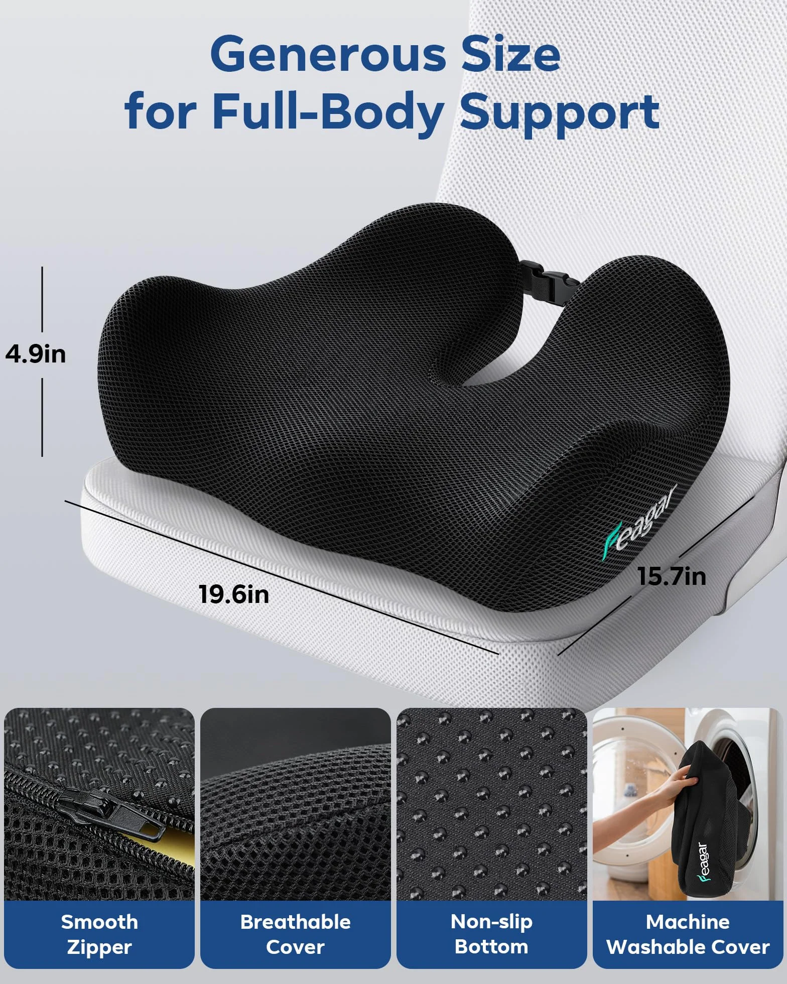 Feagar Cuscino Sedia Ufficio con Memory Foam - Cuscino Ortopedico Seduta per Alleviare Dolore al Coccige - Cuscino Ergonomico Sedia Ufficio - Design di Supporto Ideale per 80-120 kg