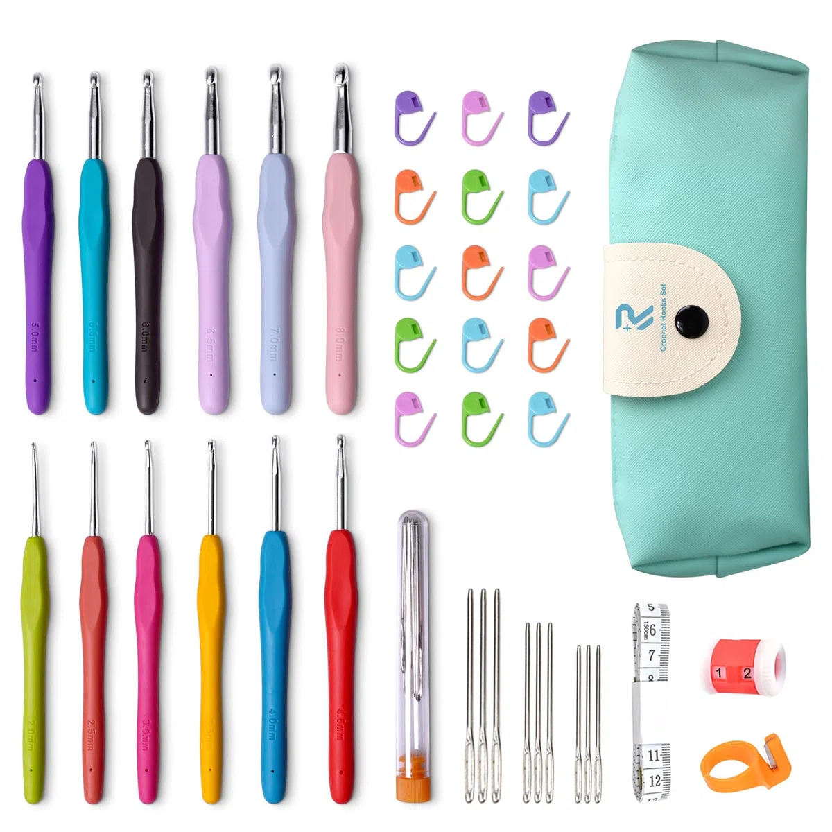 RealPlus Uncinetto Set in Gomma, 12pz Generic Uncinetti con 29 Accessori, Crochet kit di Dimensioni Complete, kit uncinetto per Principianti, Regalo per Ragazze con Scatola (Verde-44pz)