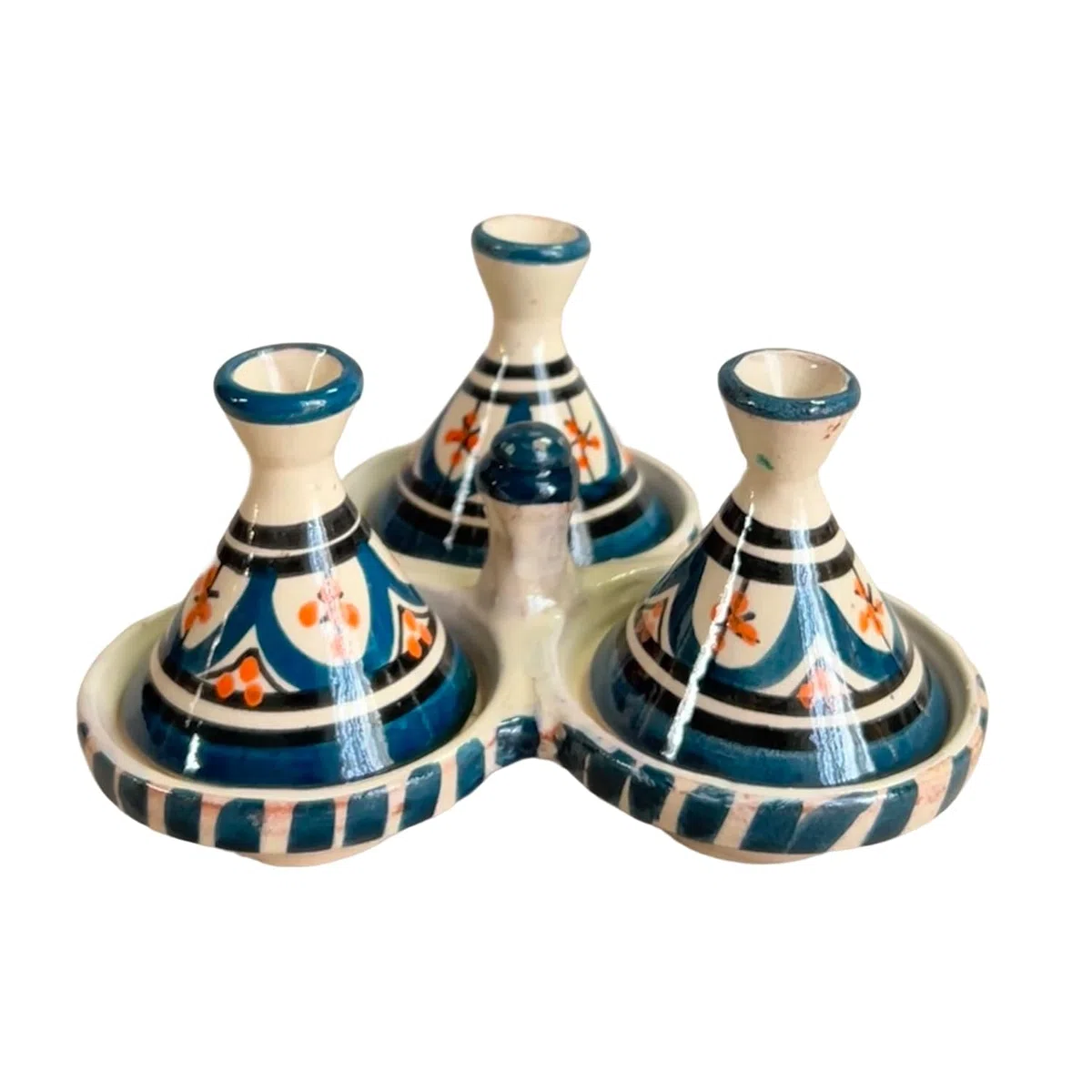Mini Tajine Triplo Porta Spezie in Ceramica Terracotta Marocchina di Safi - Eleganza Artigianale 3012250804 Tunisia Turchia Etnico del Modno