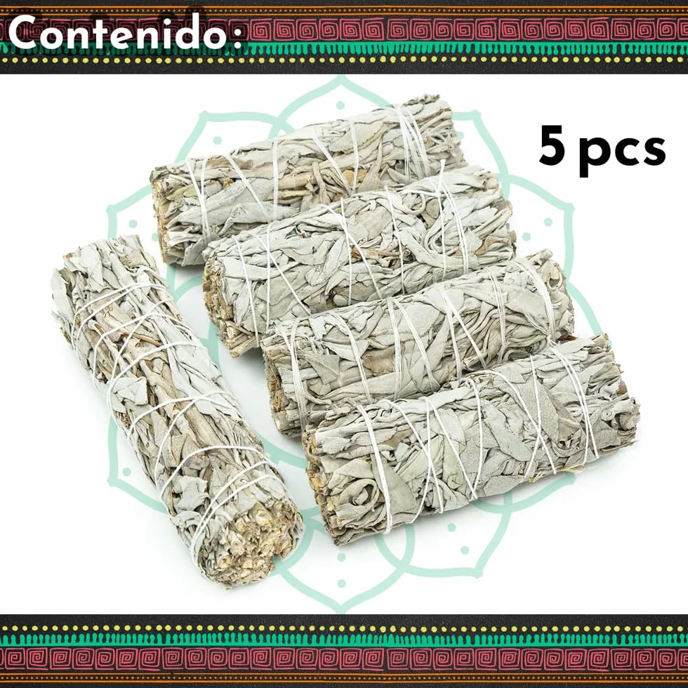 5 Salvia Bianca 10 cm Sacra da Bruciare, Erba di Purificazione e Armonia, Salvia Apiana 100% Naturale, Ideale per la Pulizia Spirituale e i Rituali Energetici