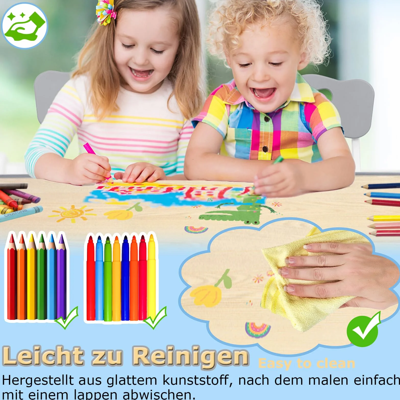 LZQ Tavolo con Sedie per Bambini, Set di Mobili per Bambini con 4 Sedie, Regolabile in Altezza, per Ragazzi e Ragazze dai 2 Anni in Su