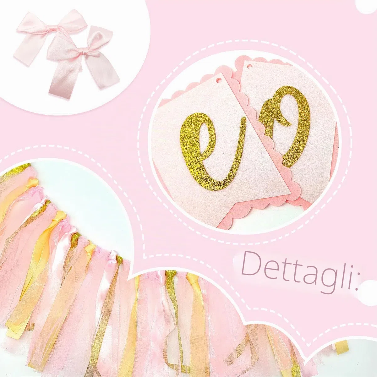 Uno Striscione per Seggiolone Banner Sedia Alta Cake Party Supplies uno Striscione per il Bambino Decorazione Festa di Compleanno Striscione Buon Compleanno per Ragazzi o Ragazze(Rosa)