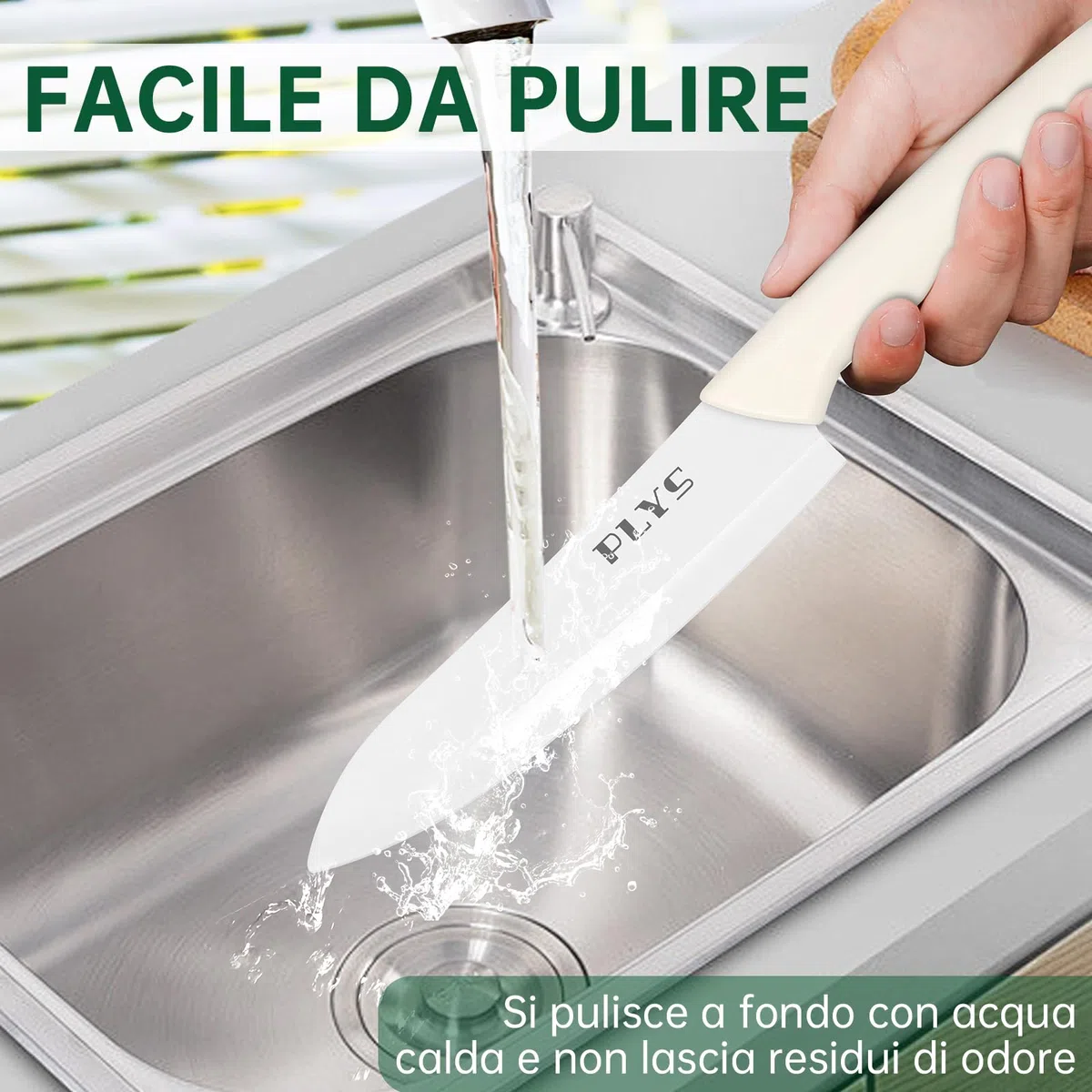 Plys Set Coltello Ceramica Cucina: Coltelli Ceramica da Carne Professionale Manico Bianco