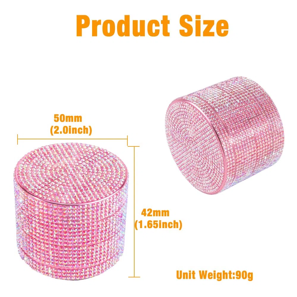 Macinino per Erbe in Alluminio - Macinino a Diamante da 50mm per Erbe Secche e Spezie, Macinino in Metallo a 4 Parti con Raccoglitore di Polline (Rosa)